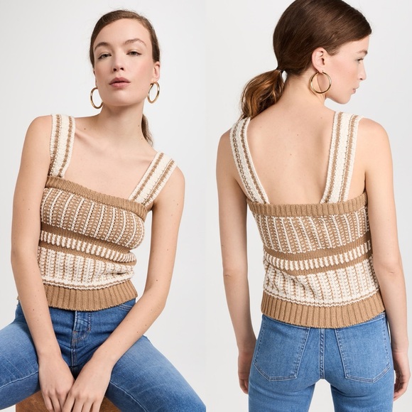 Veronica Beard Tops - Veronica Beard Cream and Tan Knit Tank Top